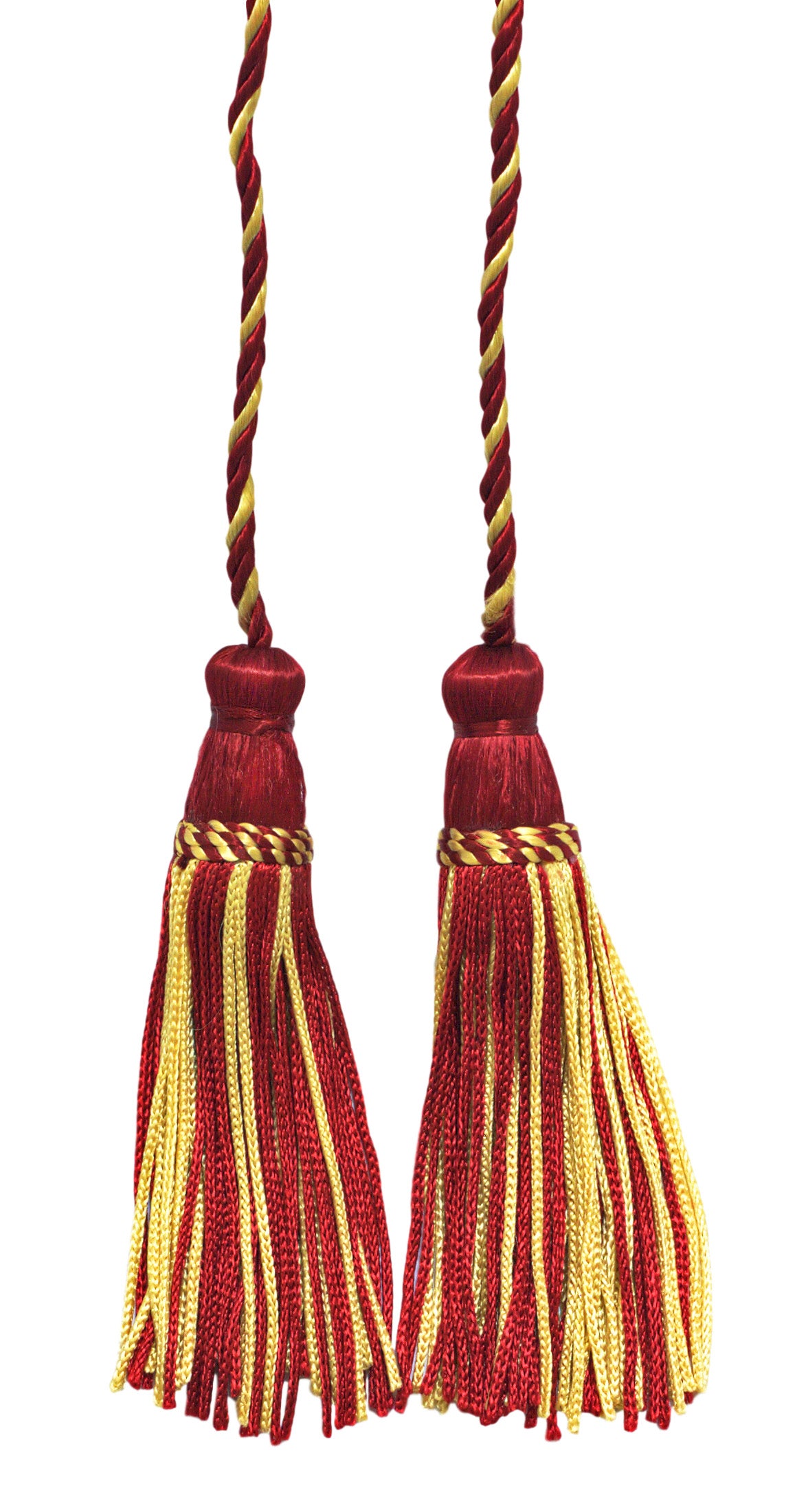 DÉCOPRO Decorative Chainette Double Tassel Curtain and Drapery Tieback / Holdback, 4" (10cm), 29" (73.5cm) # CDCT, White Gold Red #572 (Burgundy Red, Wine Red, White Gold) | Set of 2 - DecoPro