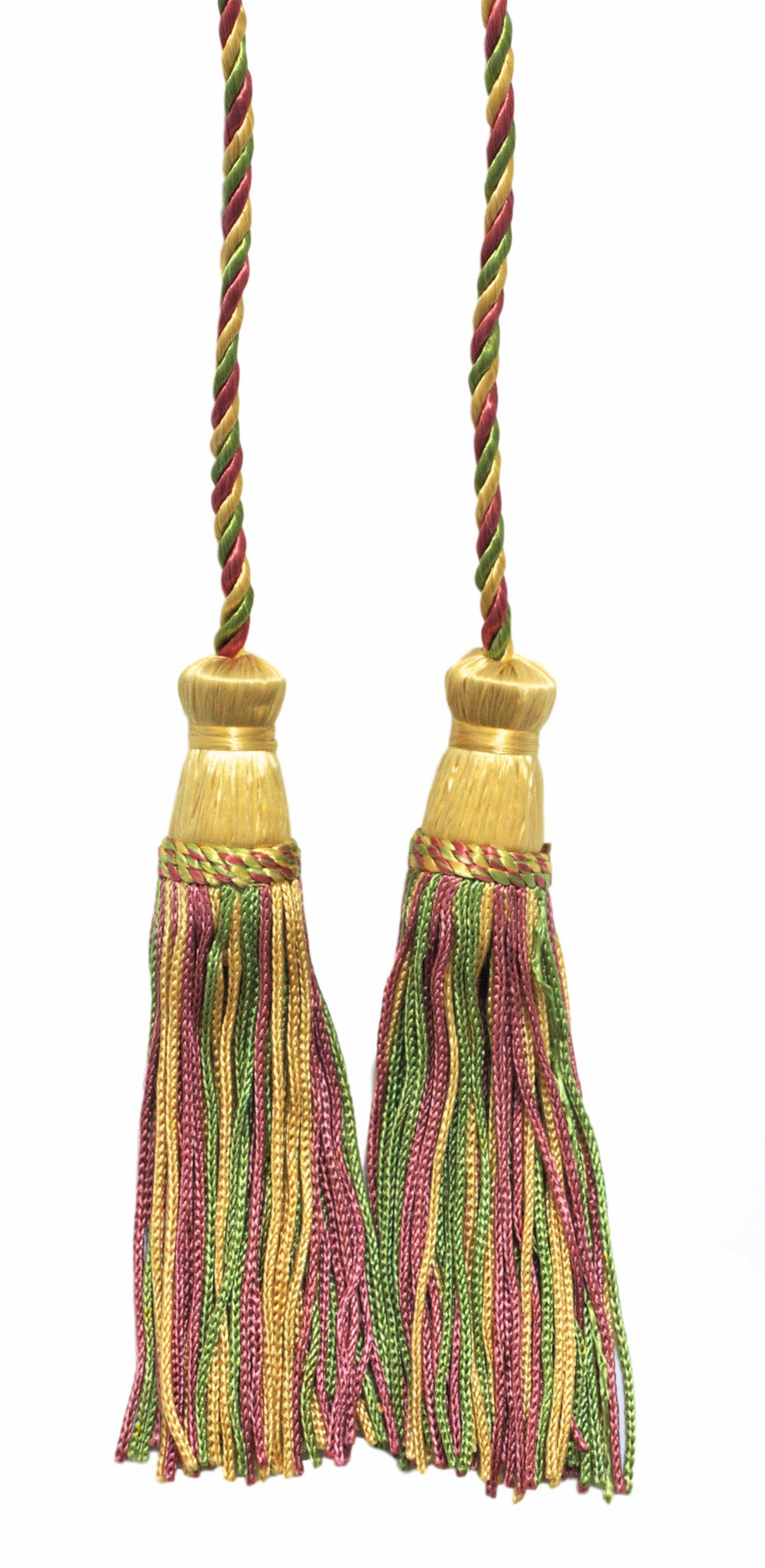 DÉCOPRO Decorative Chainette Double Tassel Curtain and Drapery Tieback / Holdback, 4" (10cm), 29" (73.5cm) # CDCT, Watermelon Pink #9401 (Red Pink, White Gold, Olive Green) | Set of 2 - DecoPro