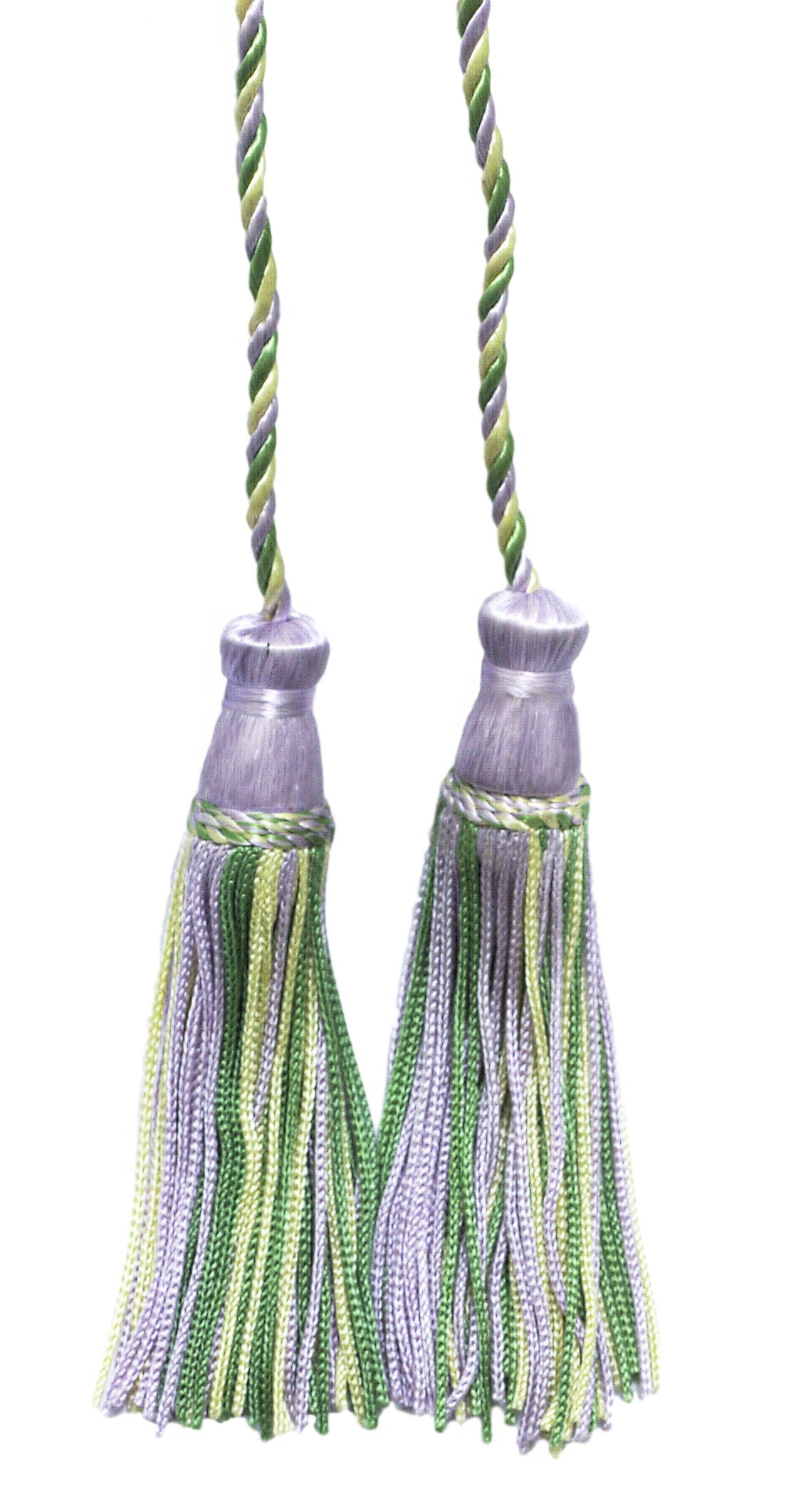 DÉCOPRO Decorative Chainette Double Tassel Curtain and Drapery Tieback / Holdback, 4" (10cm), 29" (73.5cm) # CDCT, Lily Pond Purple #9403 (Lavender Purple, Yellow Green, Light Green) | Set of 4 - DecoPro