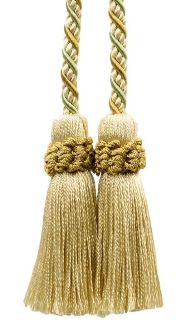 DÉCOPRO Alexander Collection Decorative Double Tassel Curtain and Drapery Tieback / Holdback, 2" (5cm), 26" (66cm) # CTAX, Lemongrass #LX02 (Light Gold, Yellow Gold, Sage Green) Set of 2