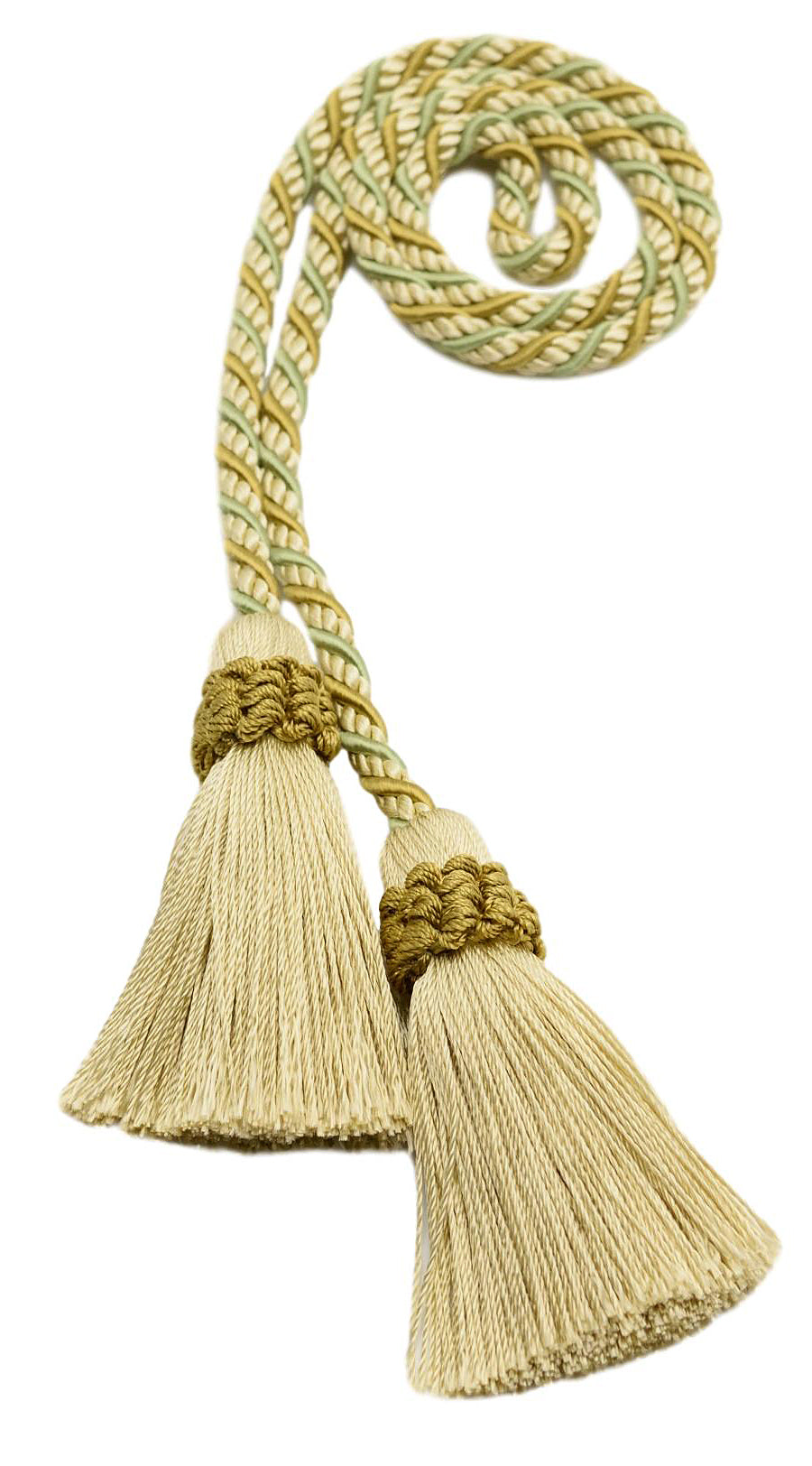 DÉCOPRO Alexander Collection Decorative Double Tassel Curtain and Drapery Tieback / Holdback, 2" (5cm), 26" (66cm) # CTAX, Lemongrass #LX02 (Light Gold, Yellow Gold, Sage Green) Set of 12