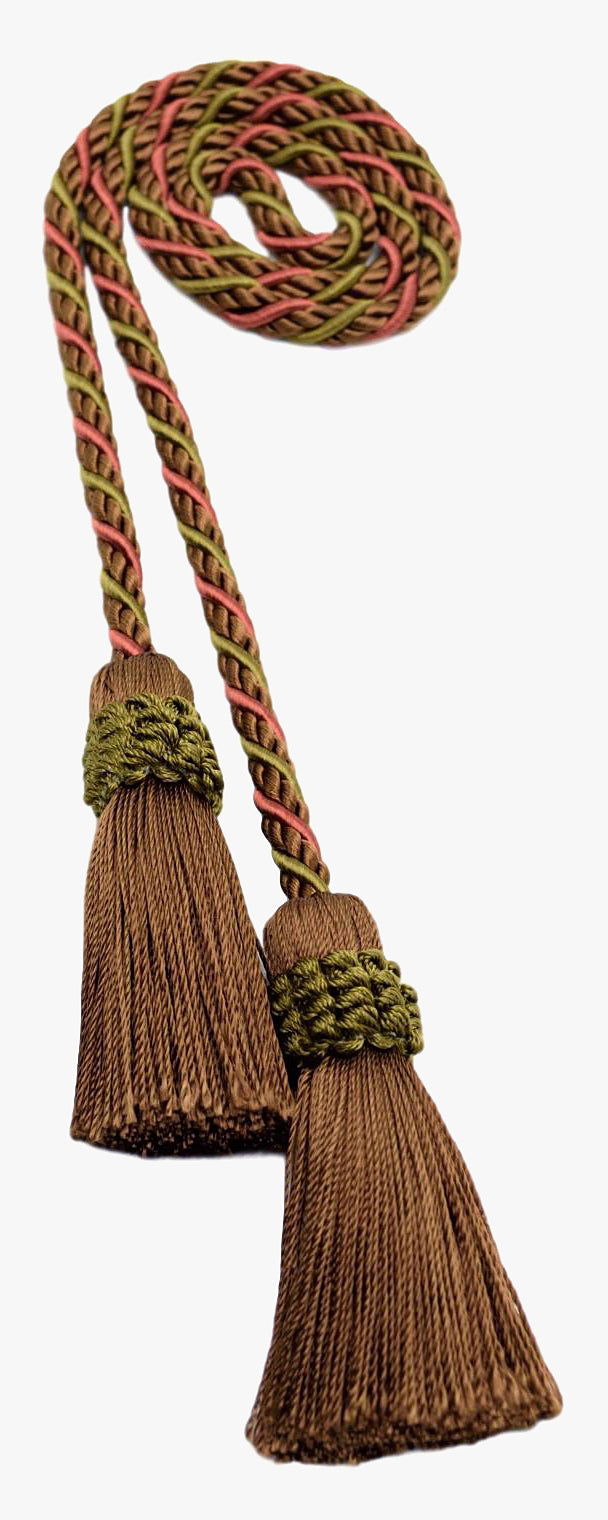 DÉCOPRO Alexander Collection Decorative Double Tassel Curtain and Drapery Tieback / Holdback, 2" (5cm), 26" (66cm) # CTAX, Holiday Chocolate Red #LX08 (Light Brown, Light Red, Olive Green) | Set of 4 - DecoPro