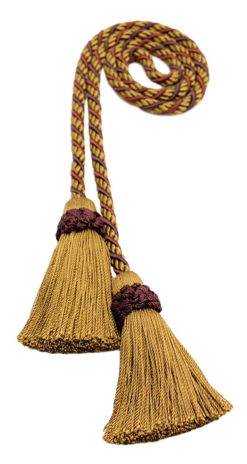 DÉCOPRO Alexander Collection Decorative Double Tassel Curtain and Drapery Tieback / Holdback, 2" (5cm), 26" (66cm) # CTAX, Golden Brown Beige #LX09 (Golden Beige, Dark Red, Plum Purple) | Set of 12 - DecoPro