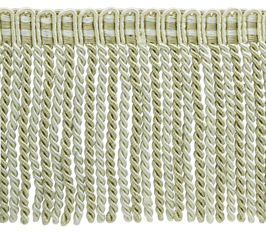 SWATCH of Style: DB6 Color: 4001 - 6" (15cm) Noblesse Collection Bullion Fringe Trim with Fancy Knitted Header, White Sands | To order search "DB6 4001" on www.TrimDepot.com - DecoPro