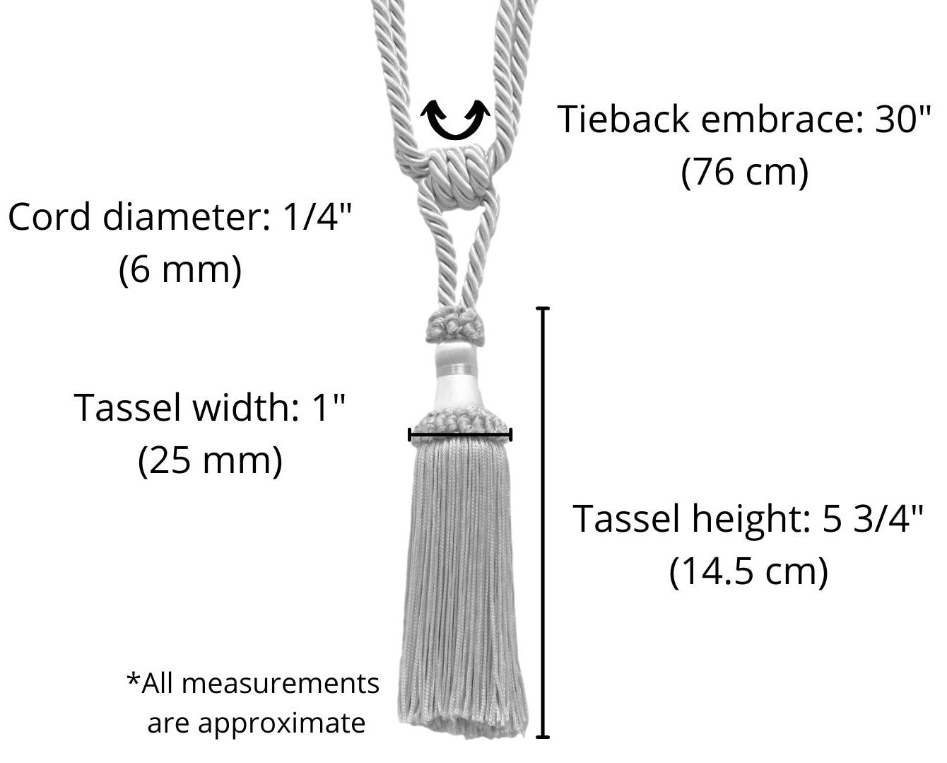 DÉCOPRO Elegant Chainette Curtain & Drapery Tassel Tieback - Compact Design, Tassel Length 5 3/4" (14.5cm), Spread 30" (76cm) # ECTB, Brass Gold #33 (Dark Yellow Gold) | Set of 2 - DecoPro