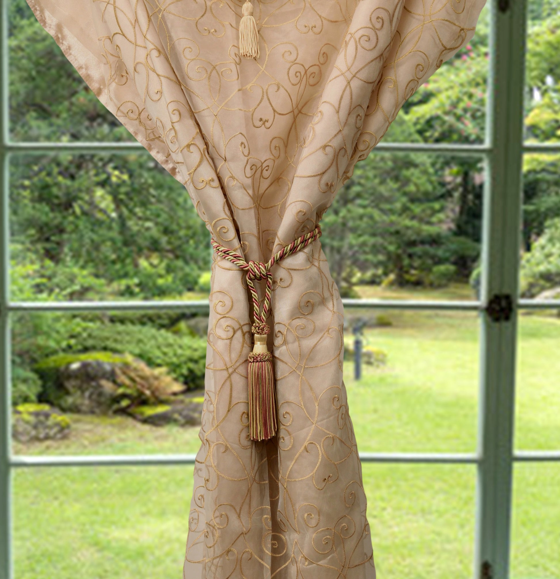 DÉCOPRO Elegant Chainette Curtain & Drapery Tassel Tieback - Compact Design, Tassel Length 5 3/4" (14.5cm), Spread 30" (76cm) # ECTB, Watermelon Pink #9401 (Red Pink, White Gold, Olive Green) | Sold Individually - DecoPro