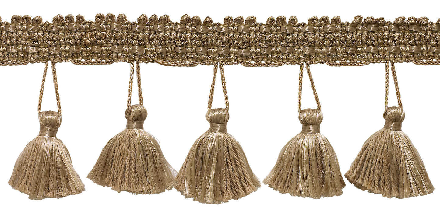 DÉCOPRO 2 1/2" (6cm) Solid Pretty Knitted Gimp Header Tassel Fringe Trim # ETF, Dark Sand Beige #A8 | 5 Yards (15 ft/4.5m) - DecoPro