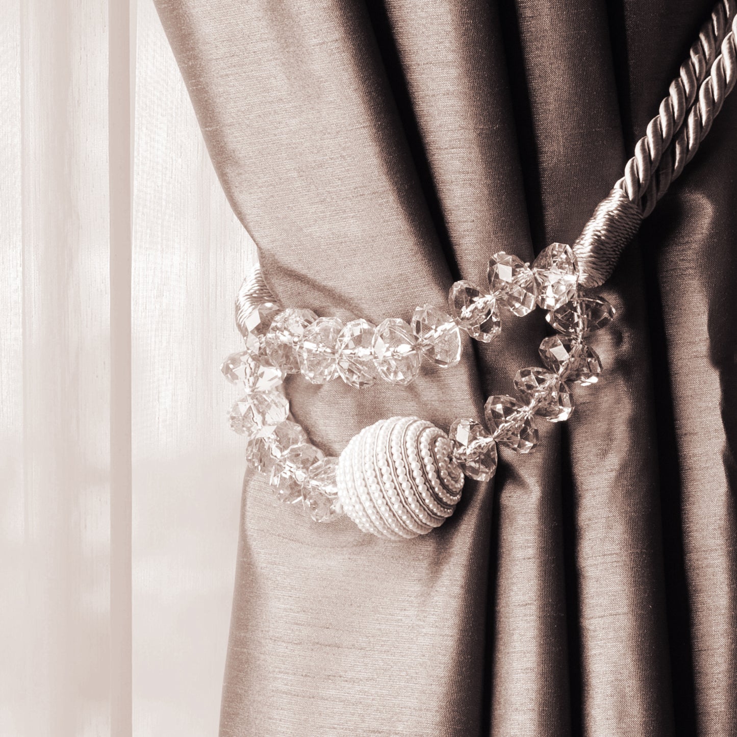 DÉCOPRO Lavish Curtain and Drapery Tieback with large Beaded Ball and Translucent Beads Tieback, Spread 40" (1m), 3/8" (1cm) Thick # HNTB, Pearl White #81148 (Bright White) | Sold Individually - DecoPro