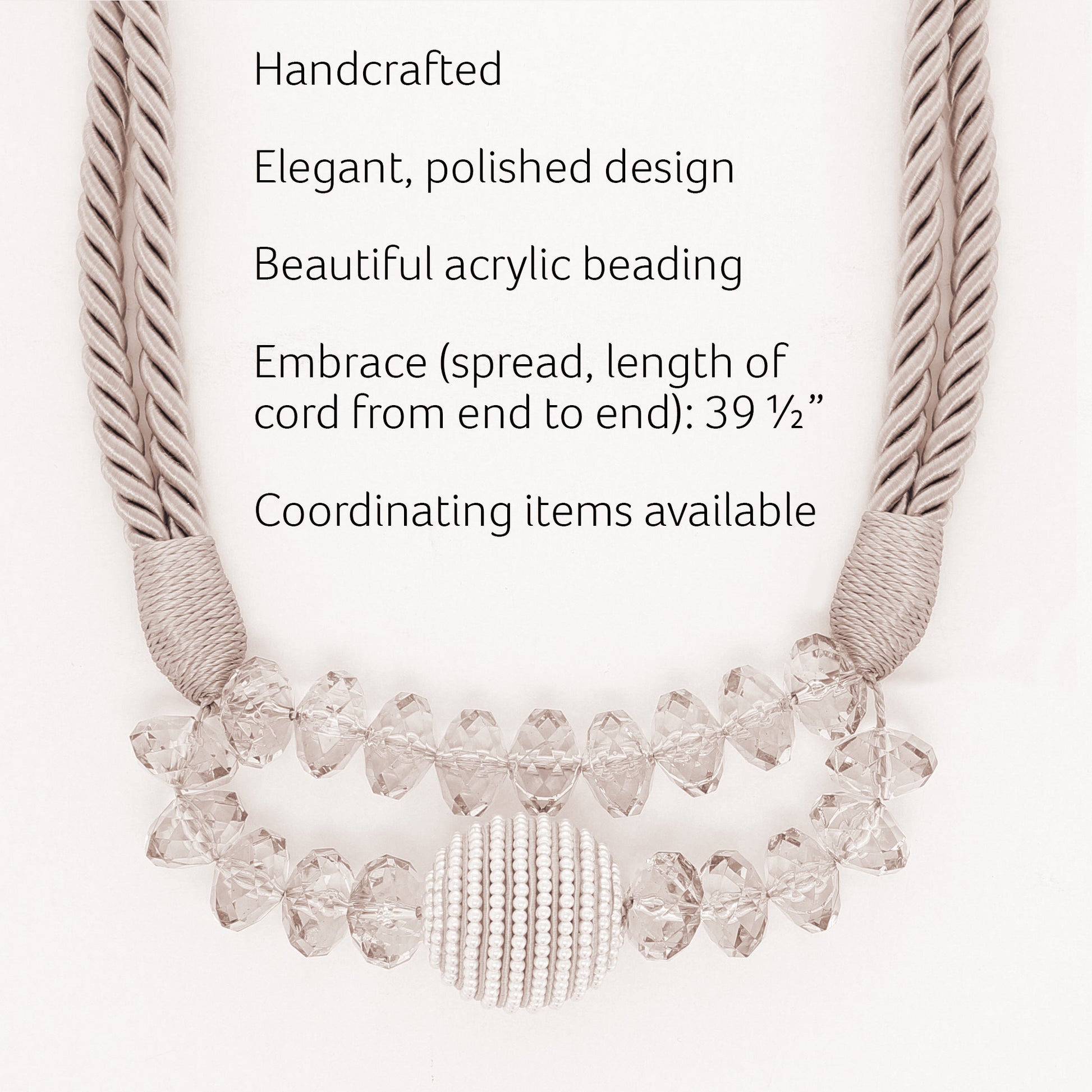 DÉCOPRO Lavish Curtain and Drapery Tieback with large Beaded Ball and Translucent Beads Tieback, Spread 40" (1m), 3/8" (1cm) Thick # HNTB, Warm Tan Beige #81147 (Tan Beige, Light Brown, Light Beige) | Set of 4 - DecoPro