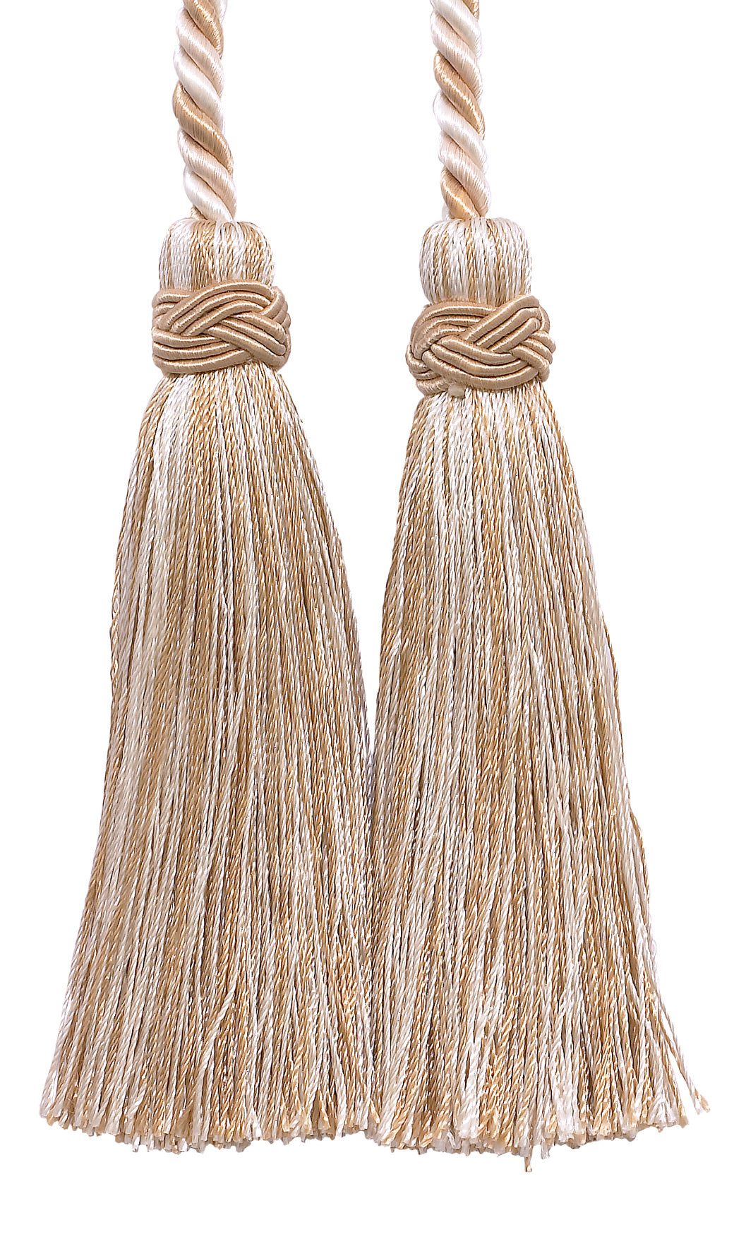 DÉCOPRO Imperial Collection Double Tassel Curtain and Drapery Tieback / Holdback, 4" (10cm), 26" (66cm) # ICT, White Sands #4001 (White Ivory, Cream Ivory, Light Beige) | Set of 4 - DecoPro