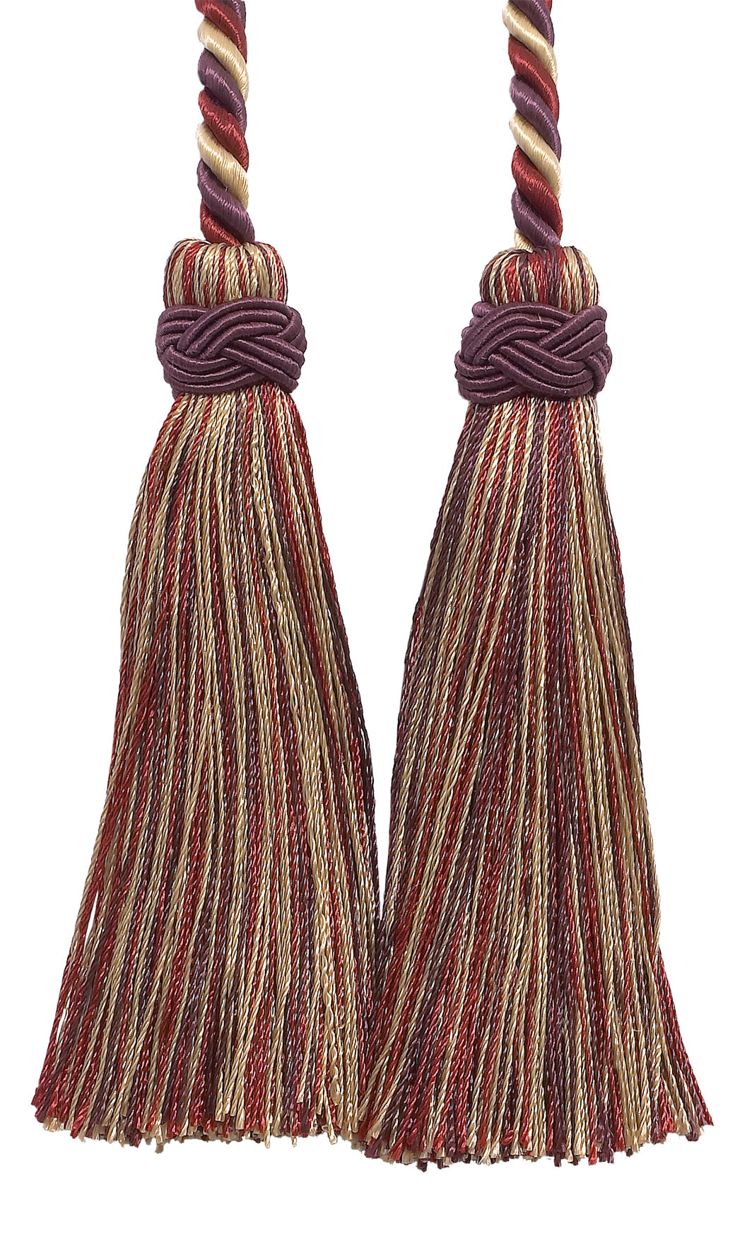 DÉCOPRO Imperial Collection Double Tassel Curtain and Drapery Tieback / Holdback, 4" (10cm), 26" (66cm) # ICT, Cranberry Red #4466 (Dark Red, White Gold, Olive Green) | Set of 2 - DecoPro