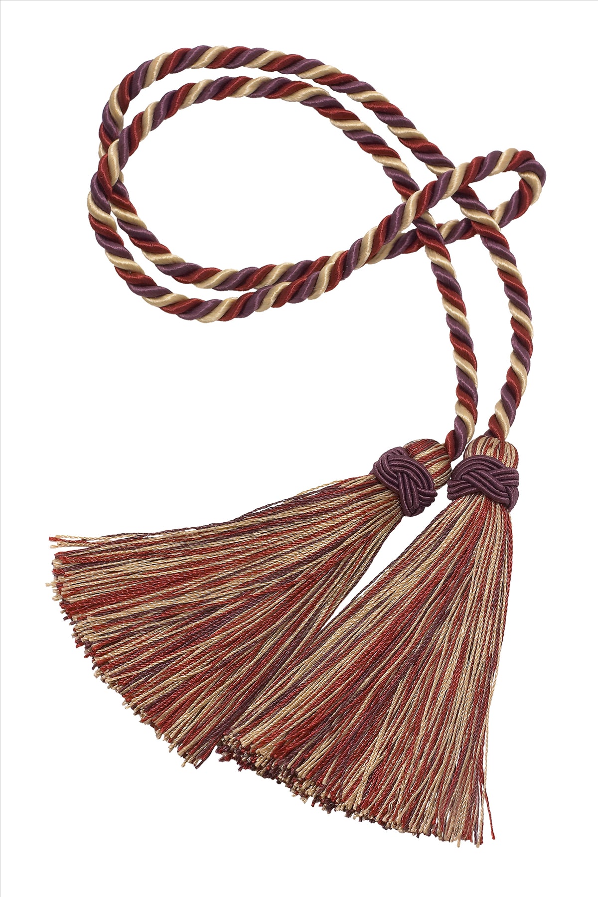 DÉCOPRO Imperial Collection Double Tassel Curtain and Drapery Tieback / Holdback, 4" (10cm), 26" (66cm) # ICT, Cranberry Red #4466 (Dark Red, White Gold, Olive Green) | Sold Individually - DecoPro