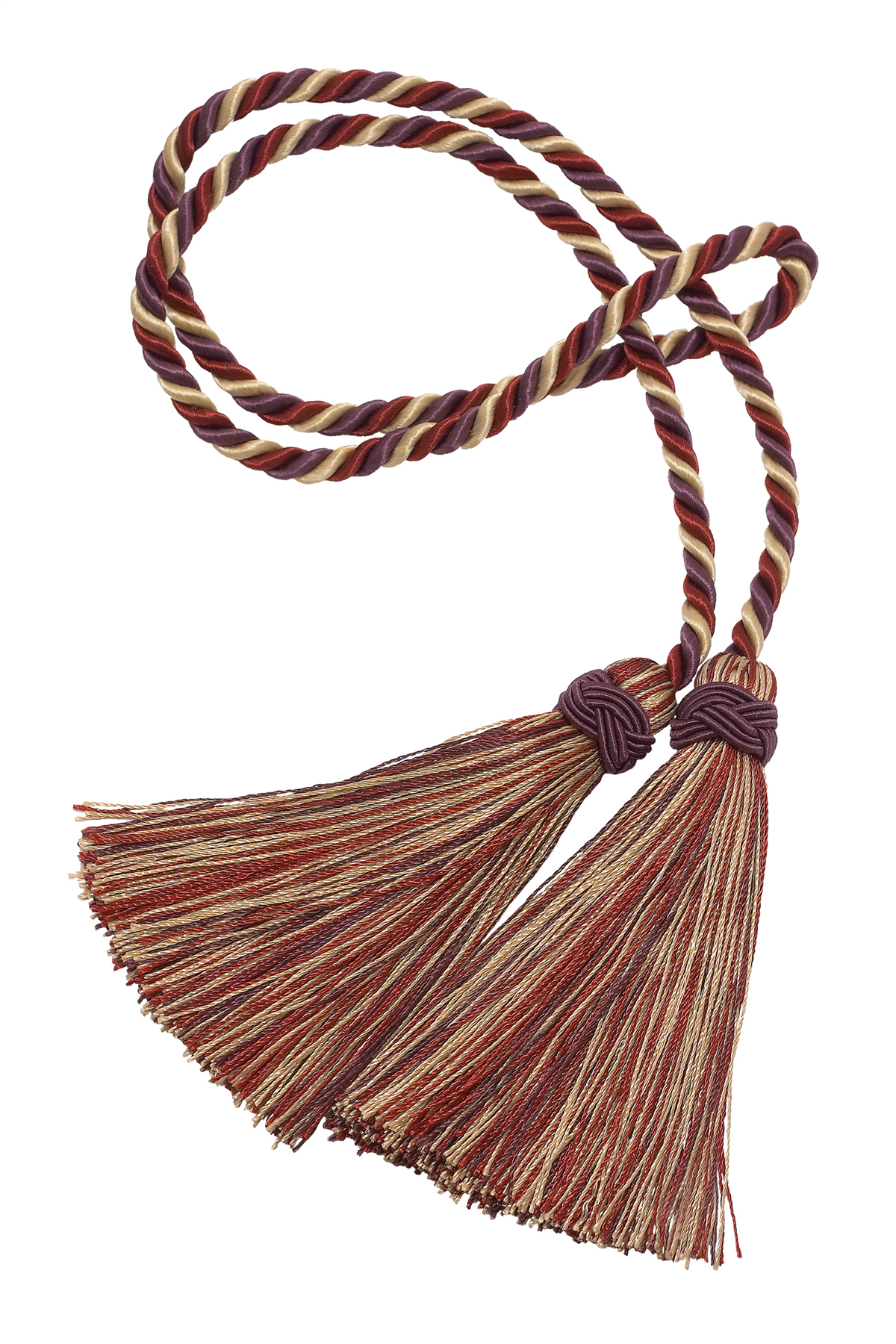 DÉCOPRO Imperial Collection Double Tassel Curtain and Drapery Tieback / Holdback, 4" (10cm), 26" (66cm) # ICT, Cranberry Red #4466 (Dark Red, White Gold, Olive Green) | Set of 12 - DecoPro