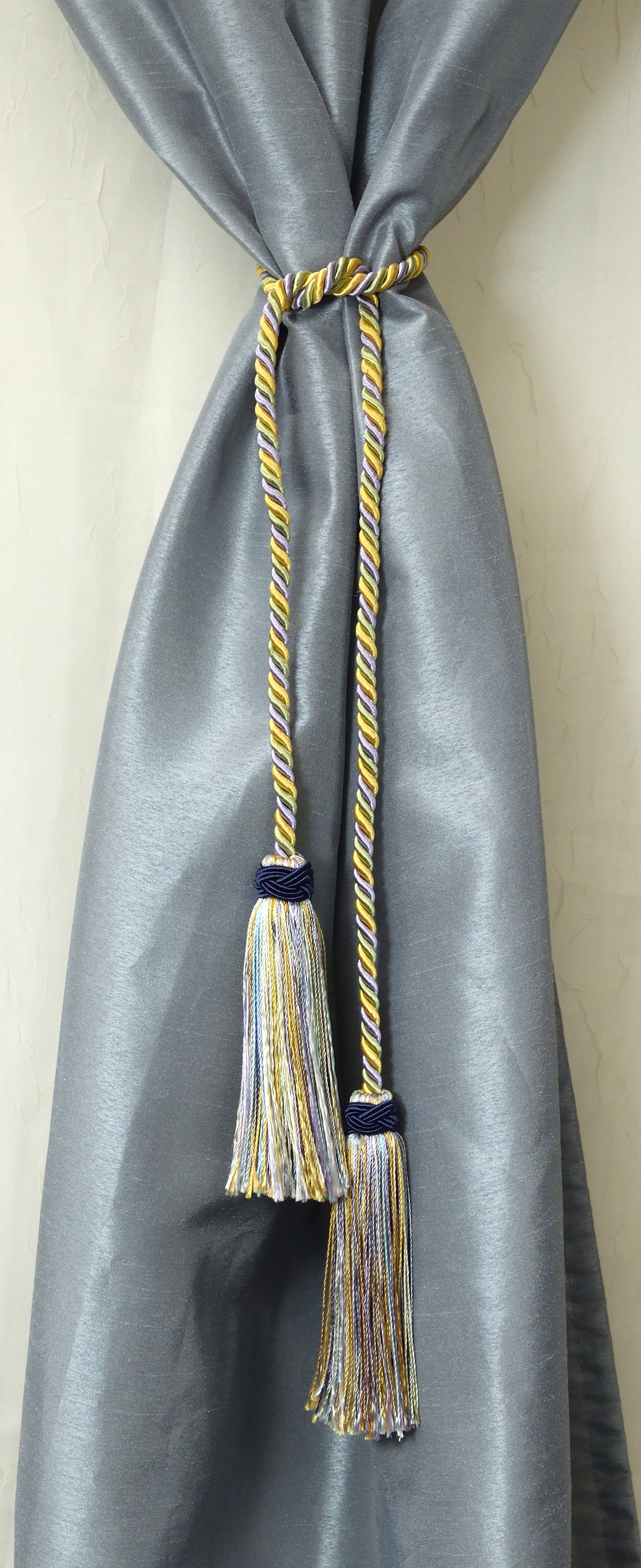 DÉCOPRO Imperial Collection Double Tassel Curtain and Drapery Tieback / Holdback, 4" (10cm), 26" (66cm) # ICT, Spring Green #4668 (Mint Green, Sky Blue, Light Gold) | Sold Individually - DecoPro