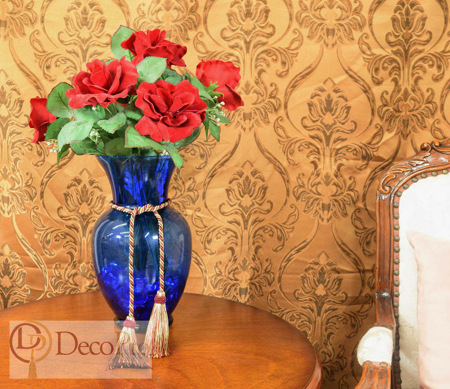 DÉCOPRO Imperial Collection Double Tassel Curtain and Drapery Tieback / Holdback, 4" (10cm), 26" (66cm) # ICT, Cherry Grove Beige #4770 (Golden Beige, Rust Red, Olive Green) | Sold Individually - DecoPro