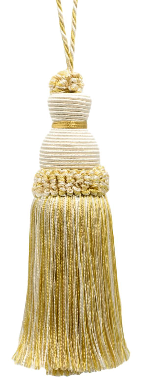 DÉCOPRO Beautiful Hand-crafted 5" (12.5cm) Key Tassel, 3 1/2" (8.5cm) Loop, # IKTJ, Ivory Beige Gold #2523 (Yellow Gold, White Ivory, Light Beige) Set of 4 - DecoPro