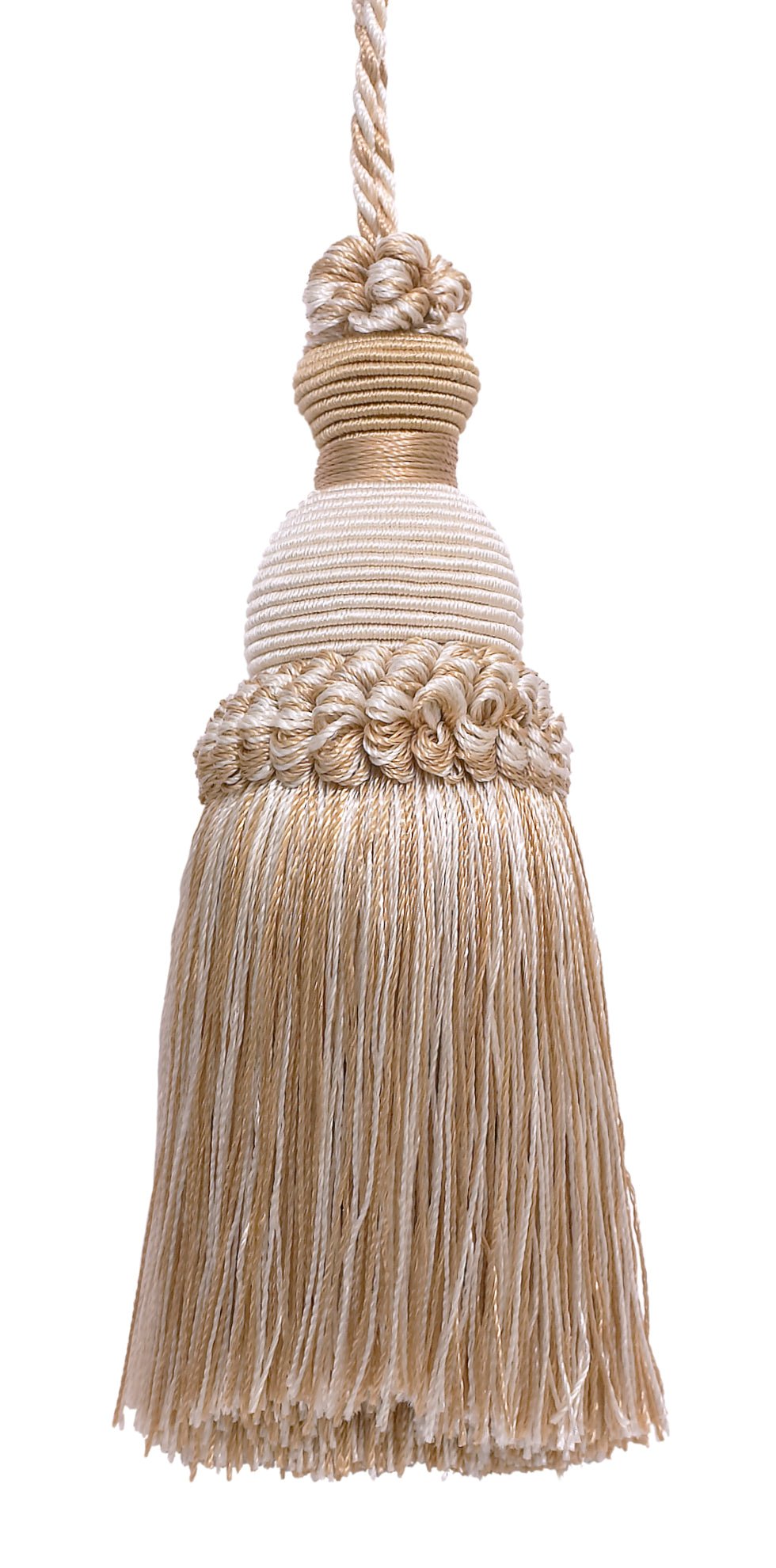 DÉCOPRO Beautiful Hand-crafted 5" (12.5cm) Key Tassel, 3 1/2" (8.5cm) Loop, # IKTJ, White Sands #4001 (White Ivory, Cream Ivory, Light Beige) Set of 2 - DecoPro