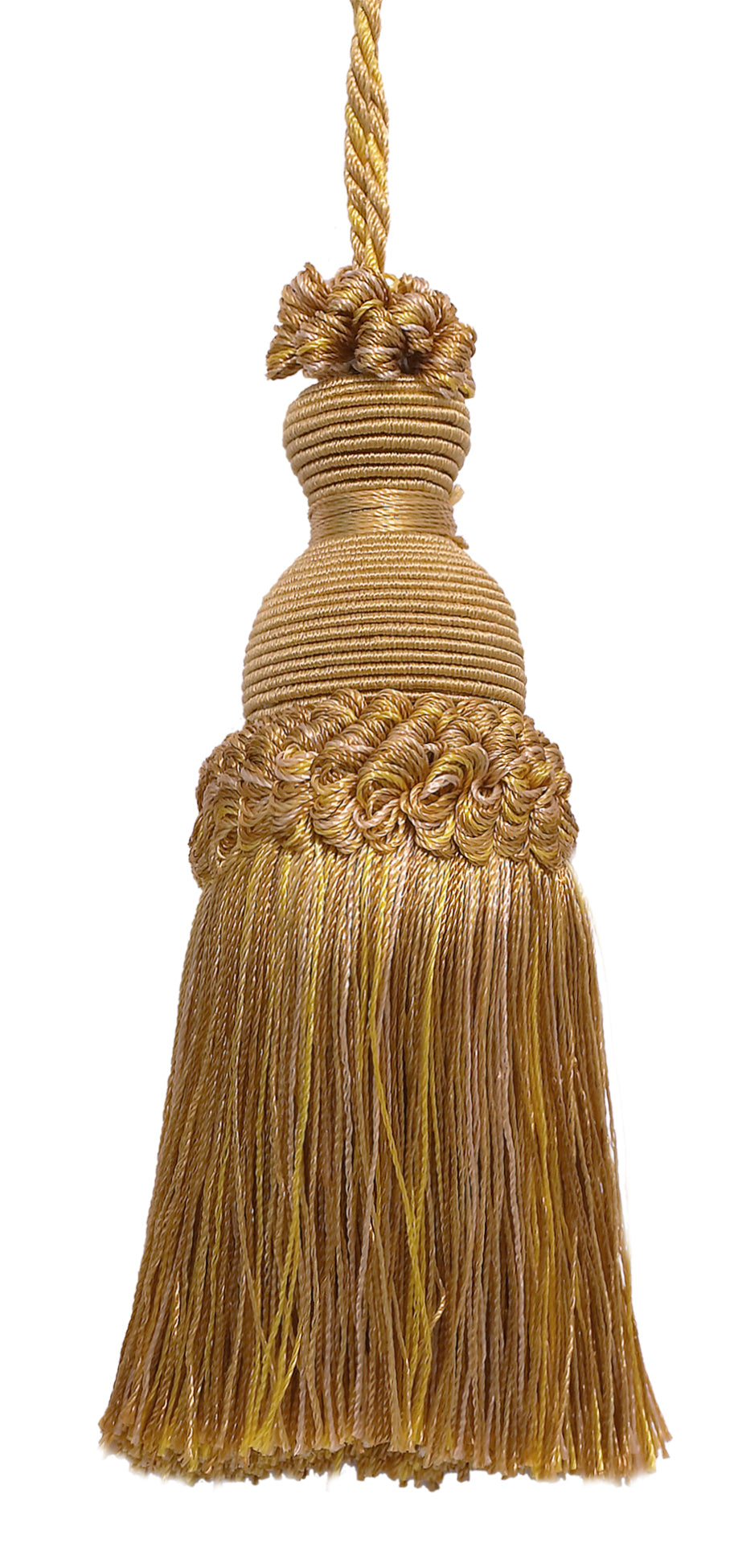 DÉCOPRO Beautiful Hand-crafted 5" (12.5cm) Key Tassel, 3 1/2" (8.5cm) Loop, # IKTJ, Rustic Gold #4975 (Light, Beige, Yellow Gold) Set of 4 - DecoPro