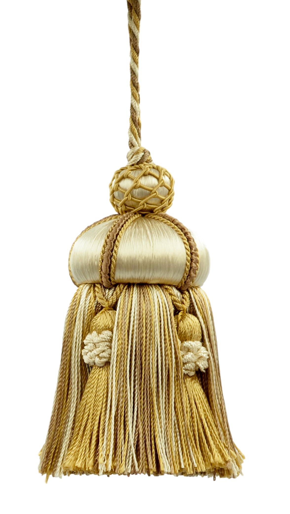 DÉCOPRO Elegant Hand-crafted 4" accented with Crown Tassels # KTAX4, Almond Beige #LX01 (Gold Beige, Light Brown, White Ivory) | Set of 2 - DecoPro