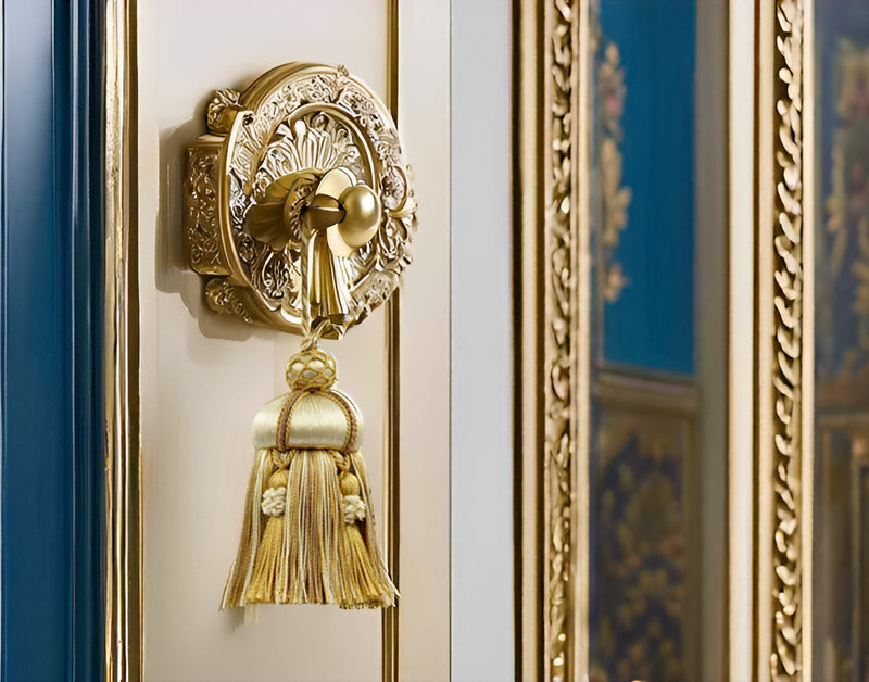 DÉCOPRO Elegant Hand-crafted 4" accented with Crown Tassels # KTAX4, Almond Beige #LX01 (Gold Beige, Light Brown, White Ivory) | Set of 4 - DecoPro