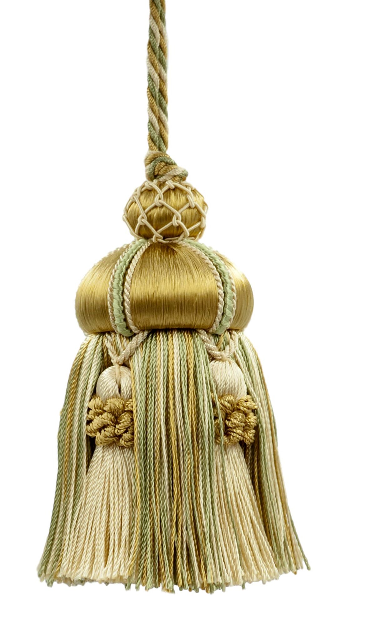 DÉCOPRO Elegant Hand-crafted 4" accented with Crown Tassels # KTAX4, Lemongrass Gold #LX02 (Light Gold, Yellow Gold, Sage Green) | Set of 2 - DecoPro