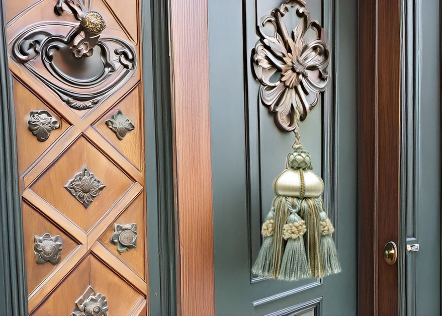 DÉCOPRO Elegant Hand-crafted 4" accented with Crown Tassels # KTAX4, Cream Ivory Blue #LX03 (Light Blue, Light Beige, White Ivory) | Set of 2 - DecoPro