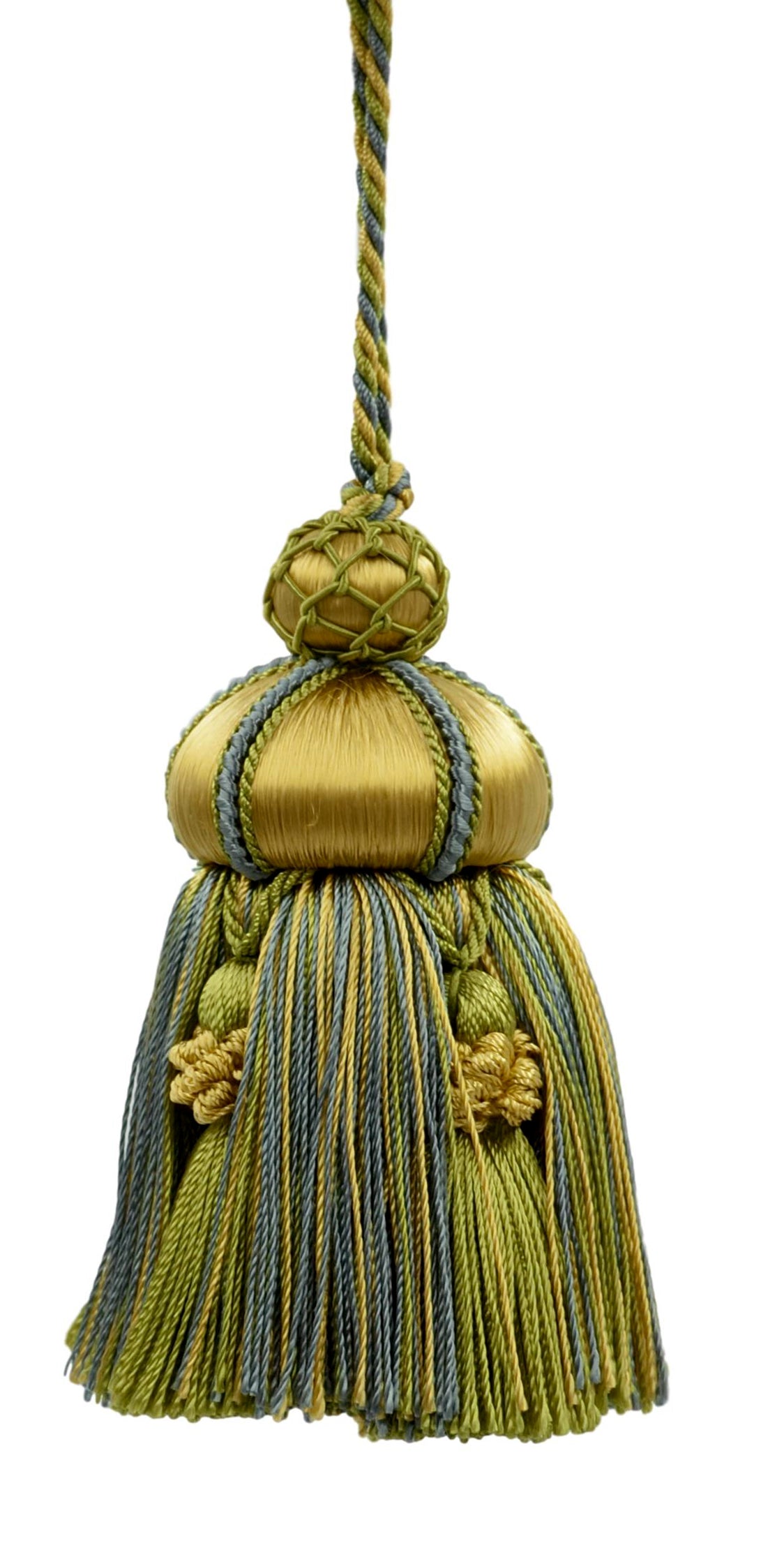 DÉCOPRO Elegant Hand-crafted 4" accented with Crown Tassels # KTAX4, Seaside Green #LX04 (Yellow Green, Yellow Gold, Turquoise Blue) | Set of 2 - DecoPro