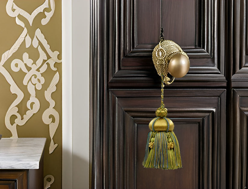 DÉCOPRO Elegant Hand-crafted 4" accented with Crown Tassels # KTAX4, Seaside Green #LX04 (Yellow Green, Yellow Gold, Turquoise Blue) | Set of 10 - DecoPro