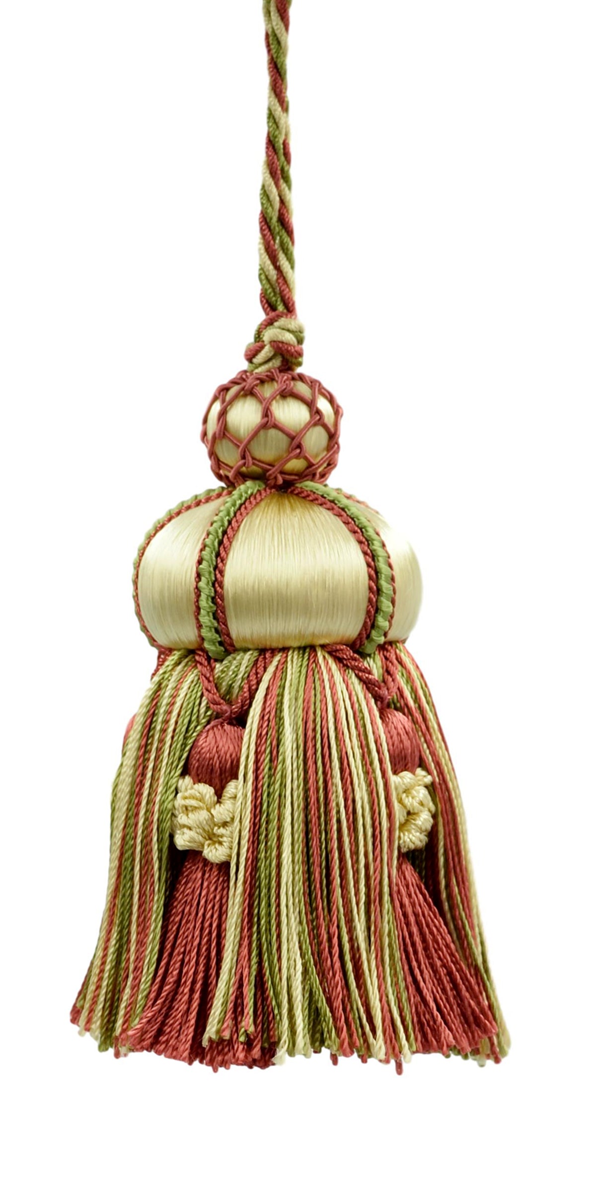 DÉCOPRO Elegant Hand-crafted 4" accented with Crown Tassels # KTAX4, Watermelon Red #LX06 (Pink Red, Yellow Green, White Gold) | Set of 2 - DecoPro