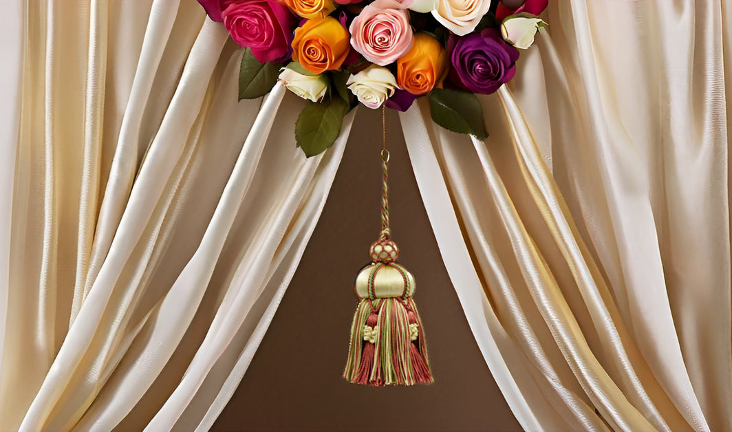DÉCOPRO Elegant Hand-crafted 4" accented with Crown Tassels # KTAX4, Watermelon Red #LX06 (Pink Red, Yellow Green, White Gold) | Set of 4 - DecoPro