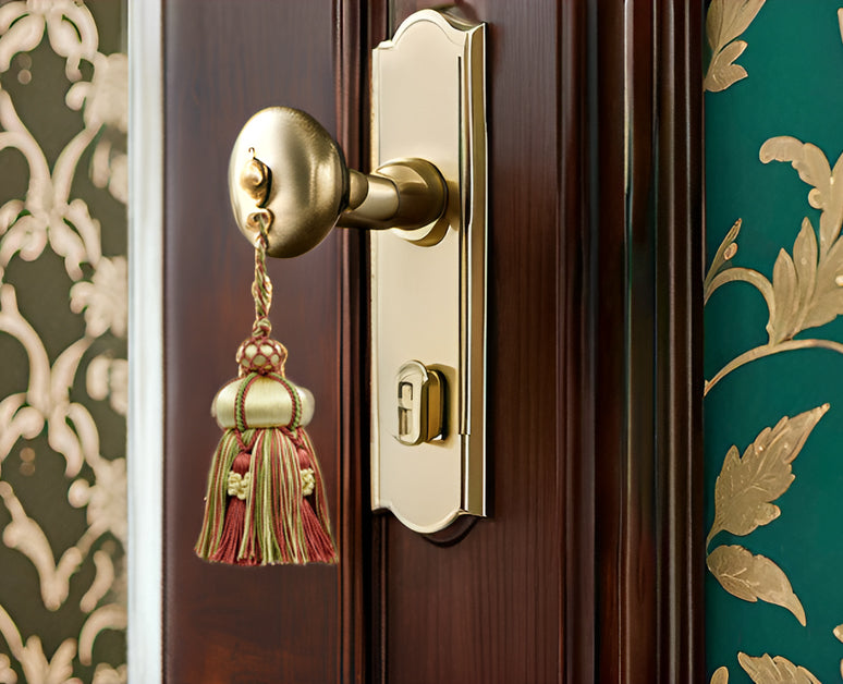 DÉCOPRO Elegant Hand-crafted 4" accented with Crown Tassels # KTAX4, Watermelon Red #LX06 (Pink Red, Yellow Green, White Gold) | Set of 4 - DecoPro