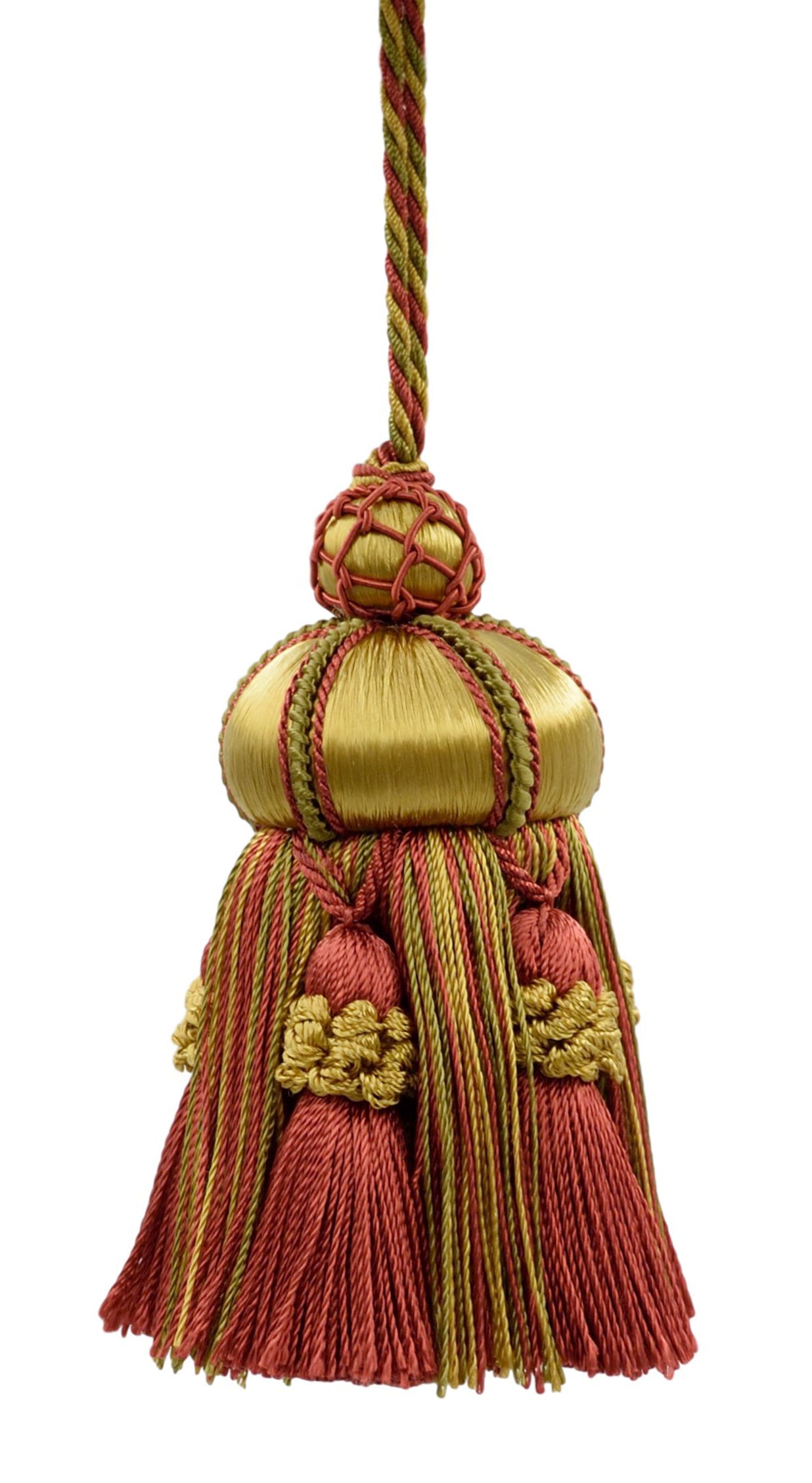 DÉCOPRO Elegant Hand-crafted 4" accented with Crown Tassels # KTAX4, Golden Beige Red #LX07 (Rust Red, Gold Beige, Red Orange) | Set of 2 - DecoPro