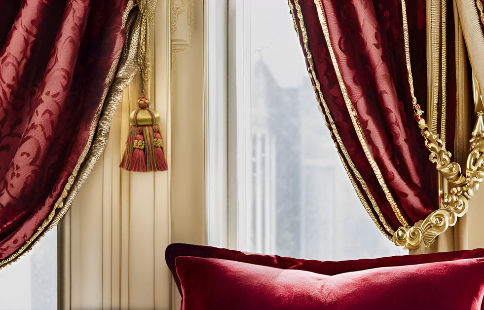 DÉCOPRO Elegant Hand-crafted 4" accented with Crown Tassels # KTAX4, Golden Beige Red #LX07 (Rust Red, Gold Beige, Red Orange) | Set of 4 - DecoPro