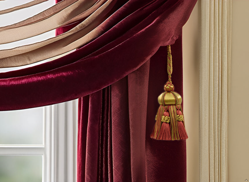 DÉCOPRO Elegant Hand-crafted 4" accented with Crown Tassels # KTAX4, Golden Beige Red #LX07 (Rust Red, Gold Beige, Red Orange) | Set of 4 - DecoPro