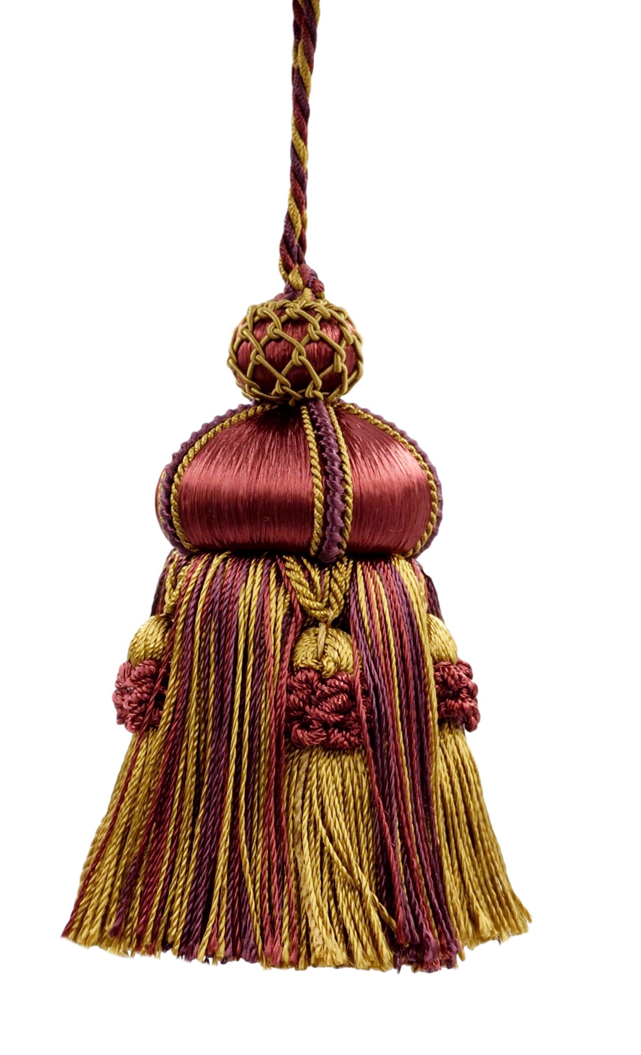 DÉCOPRO Elegant Hand-crafted 4" accented with Crown Tassels # KTAX4, Golden Brown Beige #LX09 (Golden Beige, Dark Red, Plum Purple) | Set of 2 - DecoPro