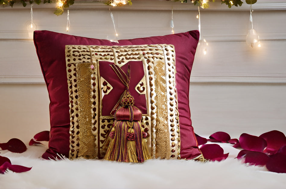 DÉCOPRO Elegant Hand-crafted 4" accented with Crown Tassels # KTAX4, Golden Brown Beige #LX09 (Golden Beige, Dark Red, Plum Purple) | Set of 4 - DecoPro