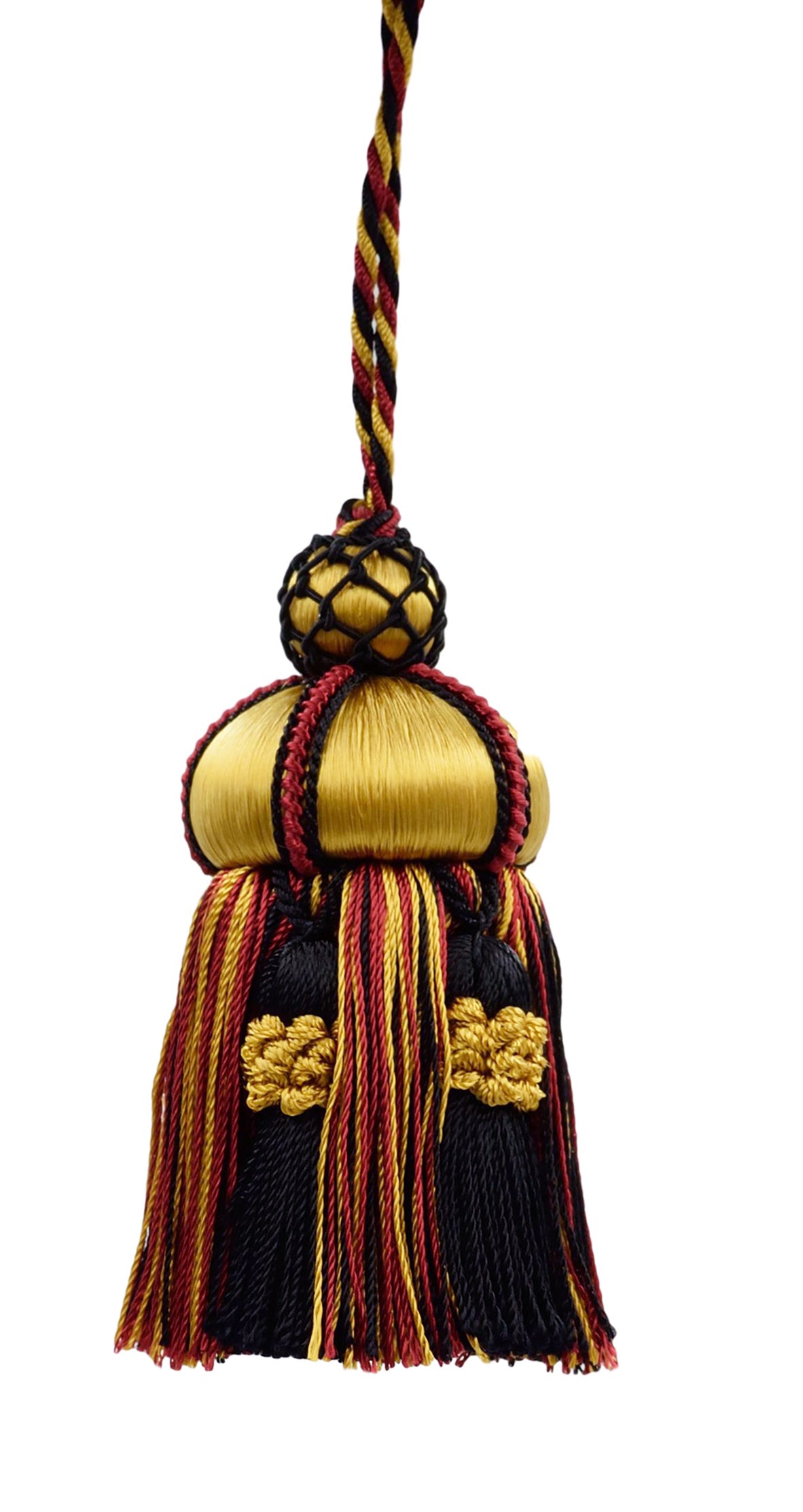 DÉCOPRO Elegant Hand-crafted 4" accented with Crown Tassels # KTAX4, Golden Raven Black #LX10 (Pure Black, Yellow Gold, Cherry Red) | Set of 2 - DecoPro