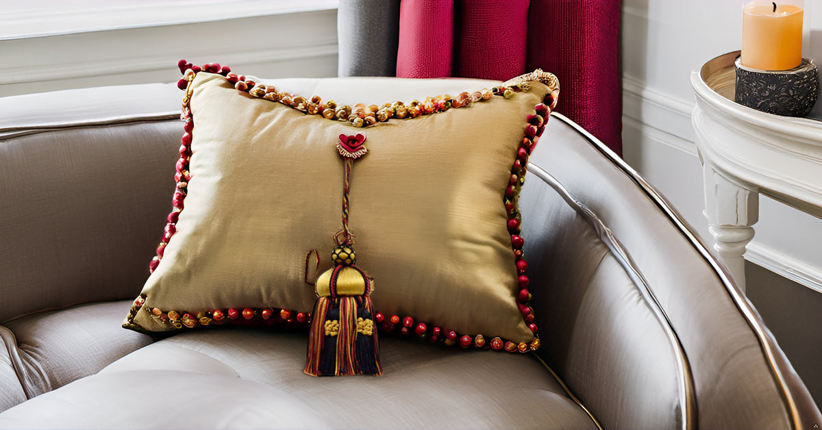 DÉCOPRO Elegant Hand-crafted 4" accented with Crown Tassels # KTAX4, Golden Raven Black #LX10 (Pure Black, Yellow Gold, Cherry Red) | Set of 4 - DecoPro