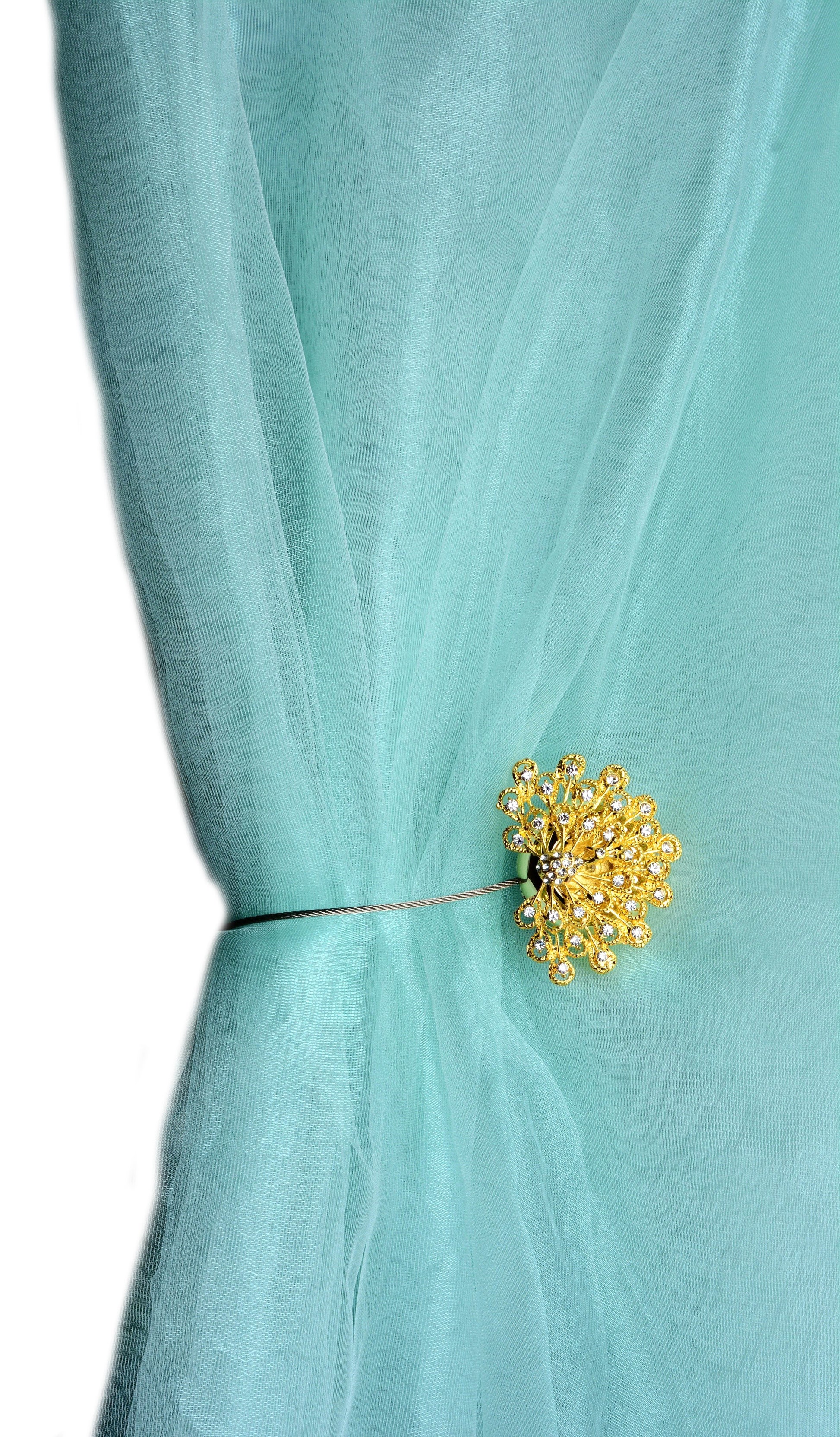 DÉCOPRO Magnetic Curtain and Drapery Tieback with Beautiful Rhinestone Peacock Design Tieback, Spread 8" (20cm), 1/16" (1.5mm) Thick # MT50311 Classic Gold #GOLD (Yellow Gold) | Set of 10 - DecoPro