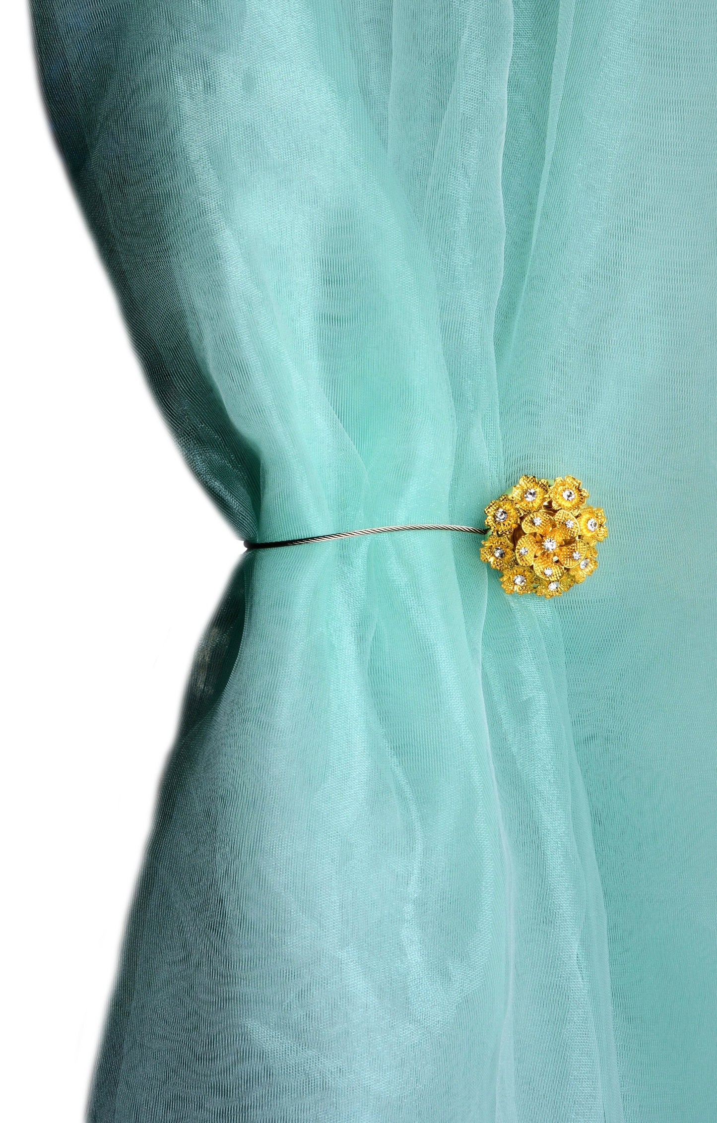 DÉCOPRO Magnetic Curtain and Drapery Tieback with Beautiful Rhinestone Blossom Design Tieback, Spread 8" (20cm), 1/16" (1.5mm) Thick # MT50352 Classic Gold #GOLD (Yellow Gold) | Set of 4 - DecoPro