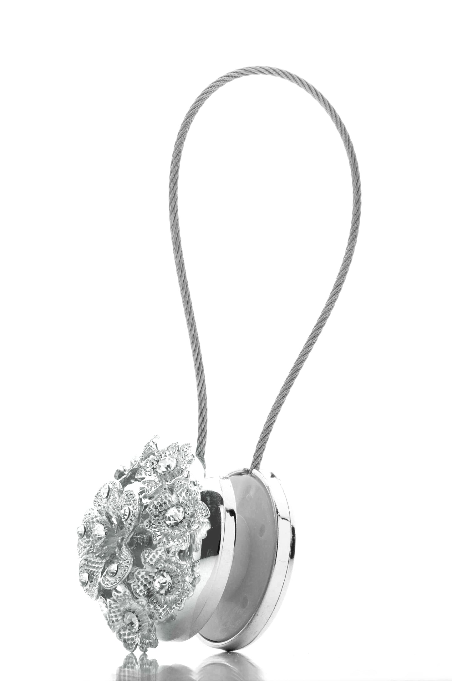 DÉCOPRO Magnetic Curtain and Drapery Tieback with Beautiful Rhinestone Blossom Design Tieback, Spread 8" (20cm), 1/16" (1.5mm) Thick # MT50352 Classic Silver #SILV (Grey Silver) | Set of 10 - DecoPro