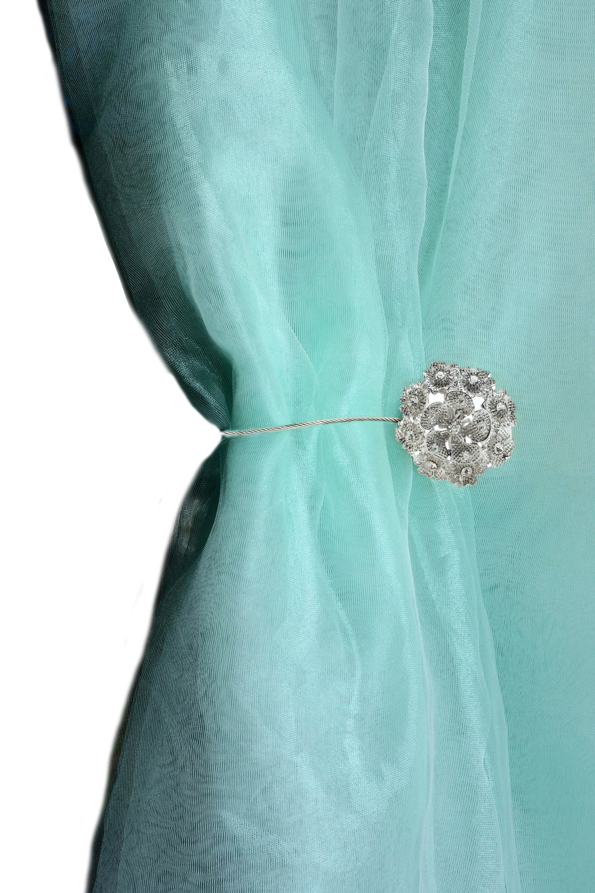 DÉCOPRO Magnetic Curtain and Drapery Tieback with Beautiful Rhinestone Blossom Design Tieback, Spread 8" (20cm), 1/16" (1.5mm) Thick # MT50352 Classic Silver #SILV (Grey Silver) | Set of 10 - DecoPro