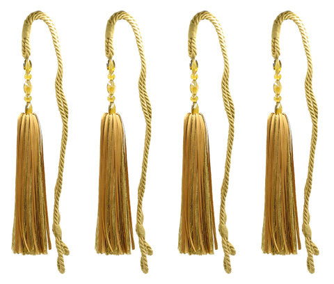 DÉCOPRO Decorative Ribbon Curtain & Drapery Tassel Tieback with Beautiful Amber Glass Beads, Tassel Length 10