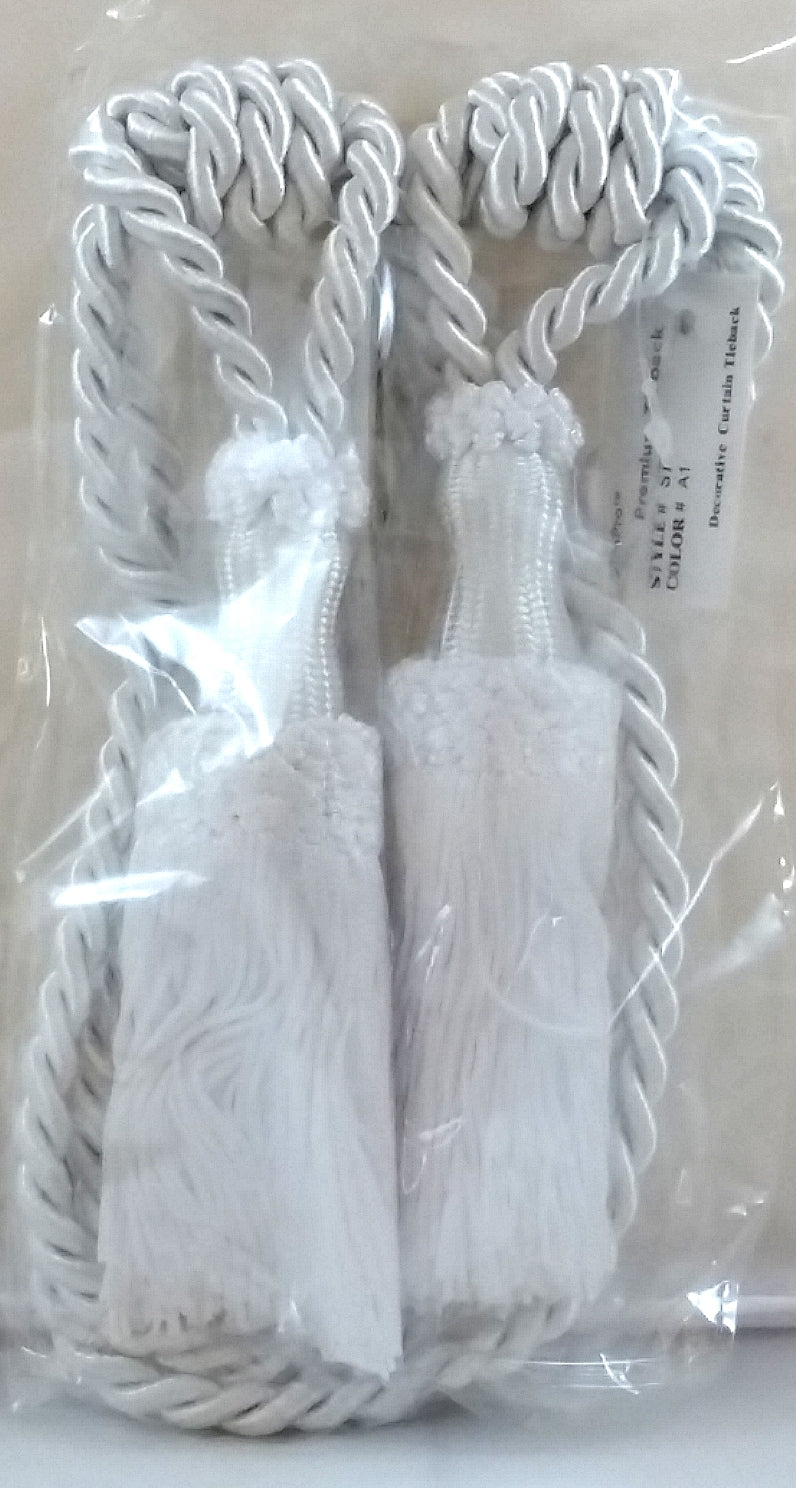 DÉCOPRO Decorative Chainette Curtain Tassel Tieback, Tassel Length 5" (12.5cm), Spread 30" (76cm) # STB, Pure White #A1 (Bright White) | Set of 2 - DecoPro