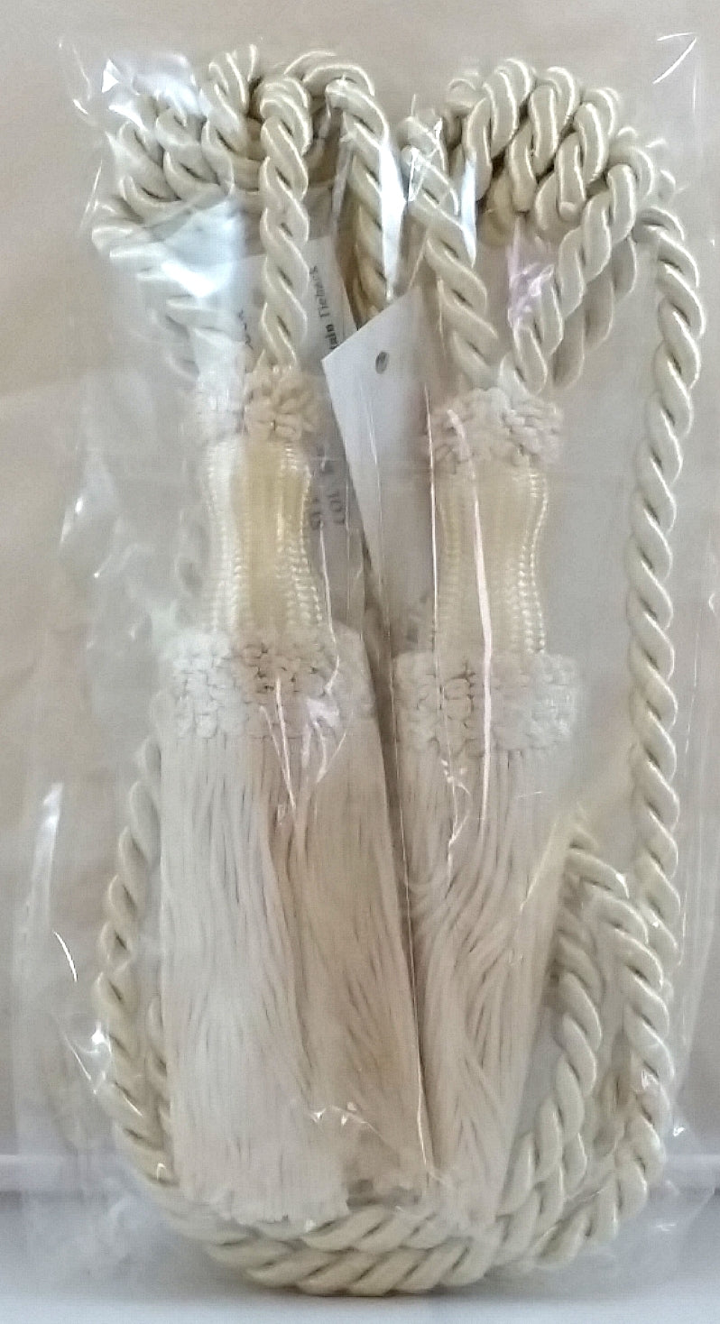 DÉCOPRO Decorative Chainette Curtain Tassel Tieback, Tassel Length 5" (12.5cm), Spread 30" (76cm) # STB, Cream Ivory #A2 (Ivory / Cream) | Set of 2 - DecoPro