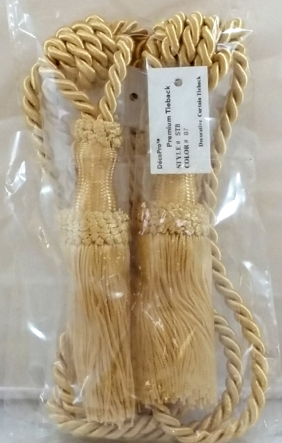 DÉCOPRO Decorative Chainette Curtain Tassel Tieback, Tassel Length 5" (12.5cm), Spread 30" (76cm) # STB, Light Gold #B7 (Light Yellow Gold) | Set of 2 - DecoPro