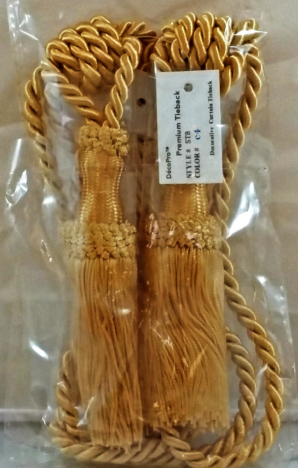 DÉCOPRO Decorative Chainette Curtain Tassel Tieback, Tassel Length 5" (12.5cm), Spread 30" (76cm) # STB, Antique Gold #C4 (Dark Yellow Gold) | Set of 2 - DecoPro