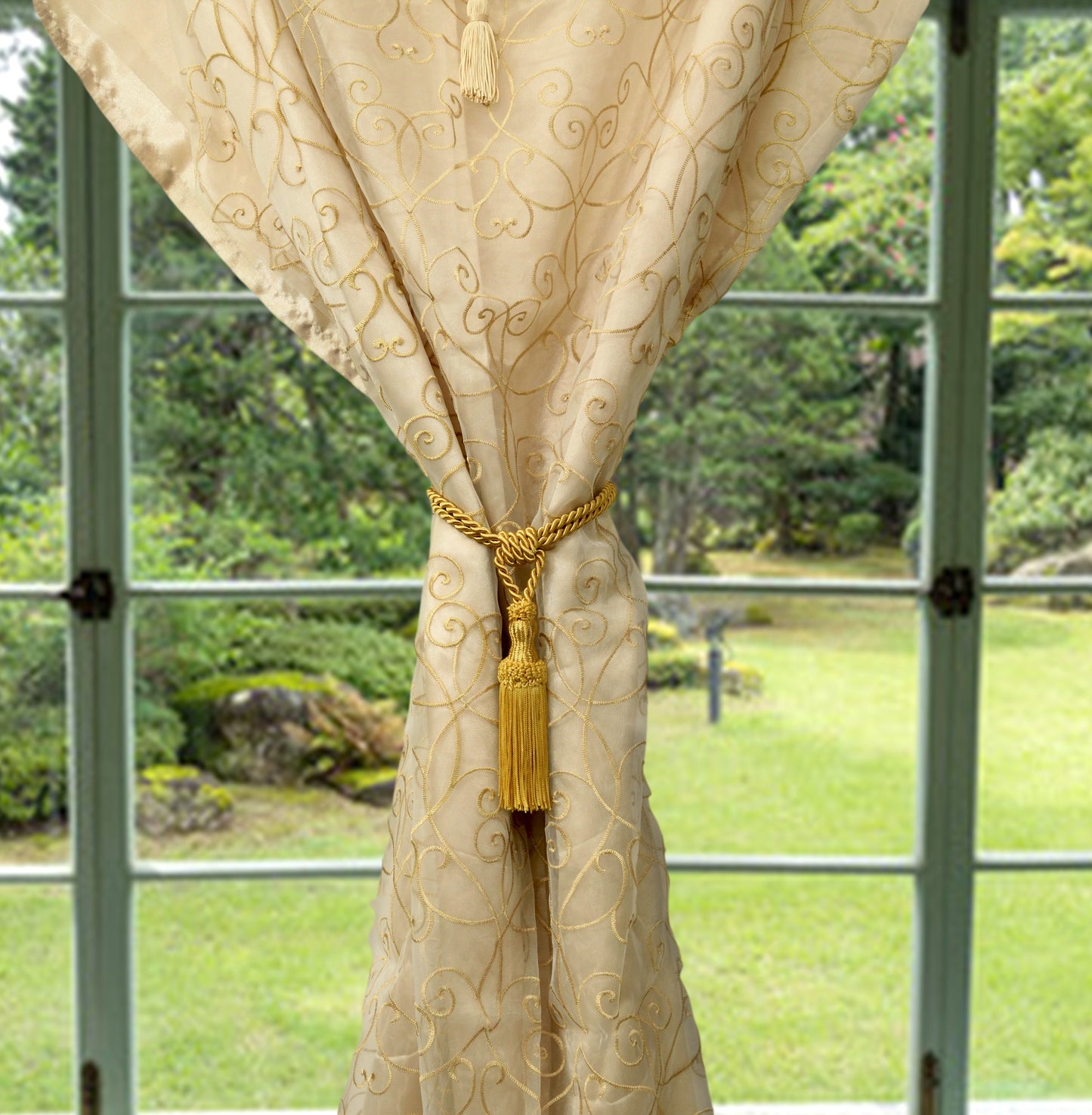 DÉCOPRO Decorative Chainette Curtain Tassel Tieback, Tassel Length 5" (12.5cm), Spread 30" (76cm) # STB, Antique Gold #C4 (Dark Yellow Gold) | Set of 2 - DecoPro