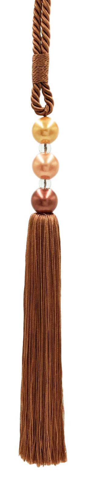 DÉCOPRO Sleek and Silky Curtain & Drapery Tassel Tieback with Handcrafted Triple Ball Design, Tassel Length 9" (22.5cm), Spread 28" (71cm) # TB3BALL9 Caramel Brown #20152B (Light Chocolate Brown, Light Bronze) | Set of 4 - DecoPro