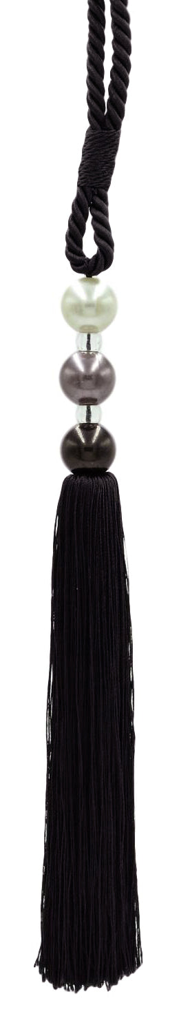 DÉCOPRO Sleek and Silky Curtain & Drapery Tassel Tieback with Handcrafted Triple Ball Design, Tassel Length 9" (22.5cm), Spread 28" (71cm) # TB3BALL9 Pure Black #K9 (Jet Black) | Set of 2 - DecoPro